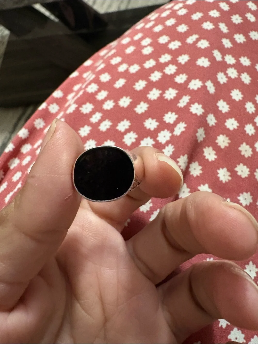 Minimal Black Onyx Circle Ring in Silver Tone - Men’s Jewelry size 7